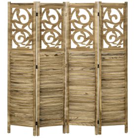 HOMCOM 4 Panel Room Divider Wooden Privacy Screen Separator Brown Double Hinged for Home Office 63x67x075