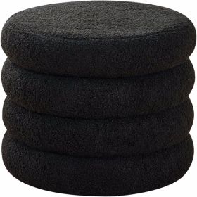 Round Storage Ottoman, Modern Sherpa Footstool, Teddy Vanity Stool with Flip-Top Tray, Makeup Chair for Home Decor