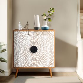 FCH Pattern Carving, High Legs, Door Panel, MDF Spray Paint, Cabinet Body, Melamine Board, Sideboard, 80*39.5*80cm, Original Wood Cabinet Body