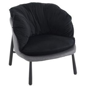 Velvet Accent Chair Barrel Chair with Metal Legs Modern Comfy Armchair Accent Reading Chair for Living Room, Bedroom, Study Room, Home Office Bla