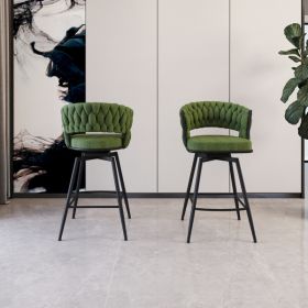 26" Bar Chair Linen Woven Bar Stool Set of 2,Black legs Barstools No Adjustable Kitchen Island Chairs