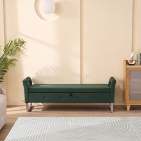 67.91"Wide Velvet Storage Soft Bench with Armrests for Living Room, Entryway and Bedroom. GREEN