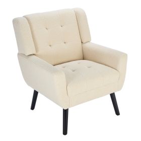 cModern Soft Teddy Material Ergonomics Accent Chair Living Room Chair Bedroom Chair Home Chair With B (Color: White)