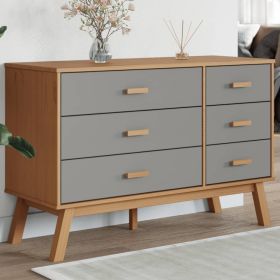 Drawer Cabinet OLDEN Gray and Brown Solid Wood Pine (Color: Gray)